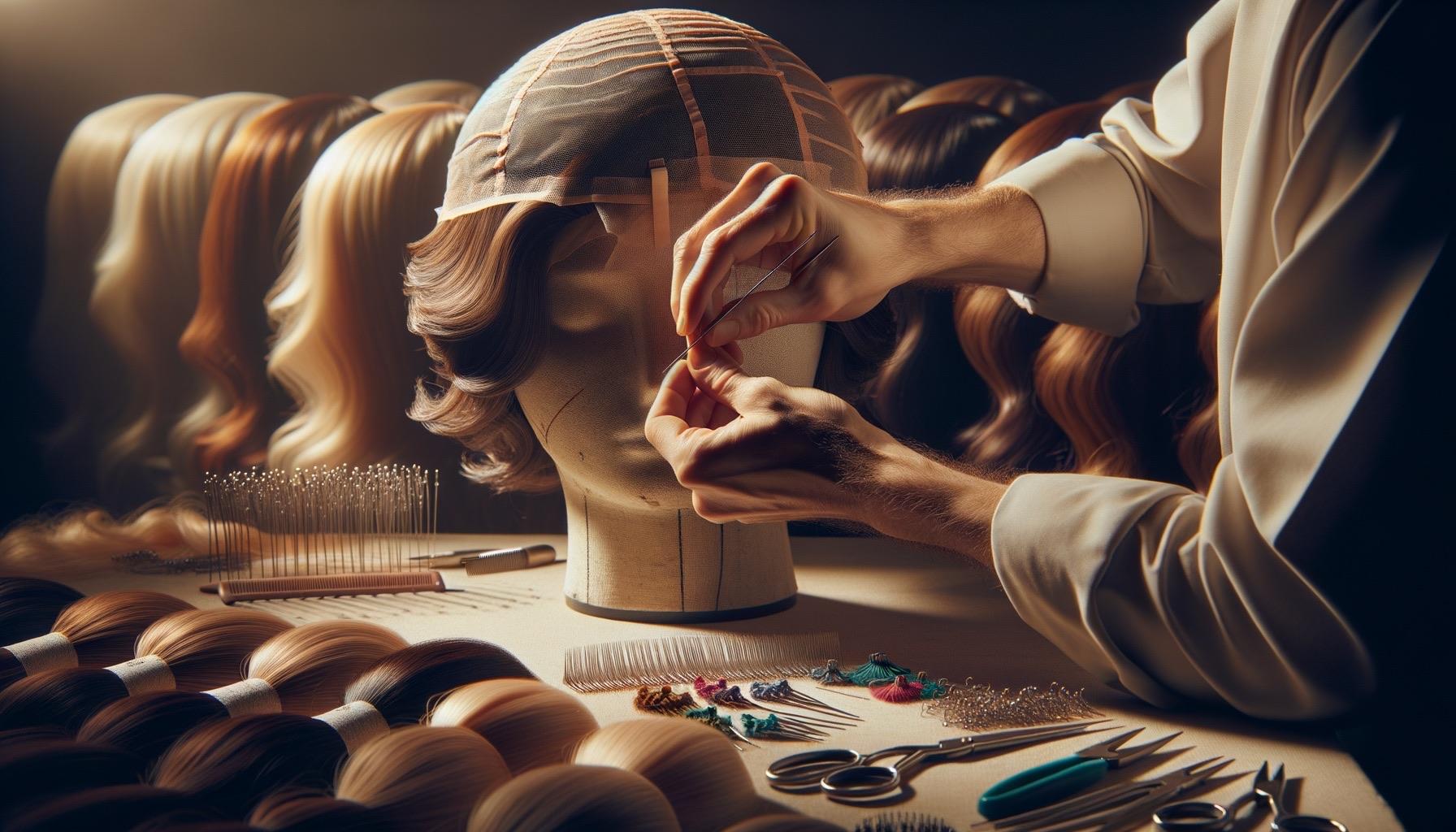 صانعة باروكات محترفة تربط الخصلات يدوياً على قاعدة دانتيل فاخرة